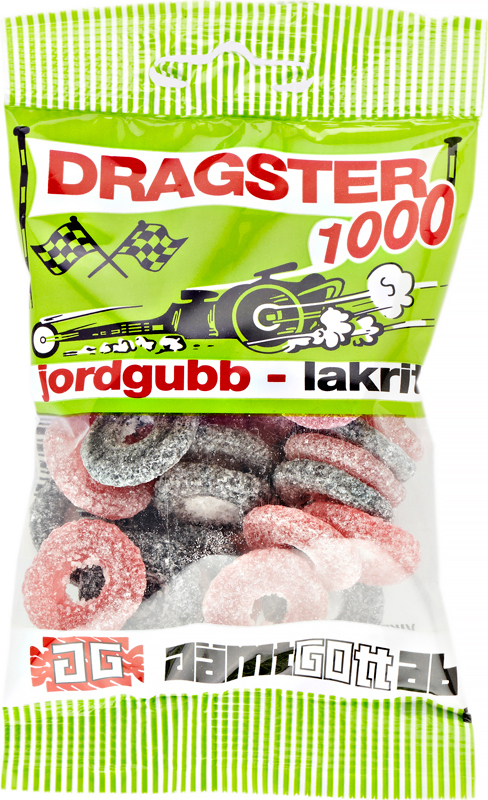JÄMTGOTT Dragster 1000 Jordgubb-lakrits / Erdbeer & Lakritz Reifen, 65g