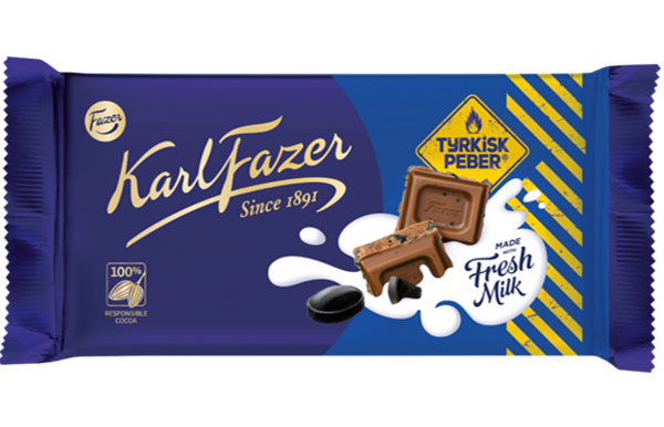 KARL FAZER Milchschokolade mit Tyrkisk Peber 145g