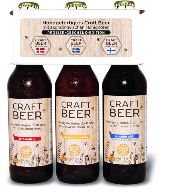 Hanse Honig Craft Beer Probierpack Honig-Edition, 3 x 0,33l, 5 - 8,5% Vol.Alk.