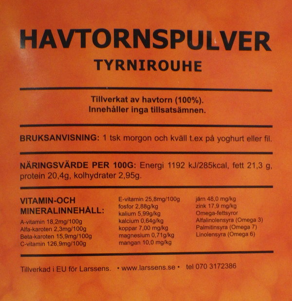 Larssens Havtornspulver - Sanddornpulver - 75g