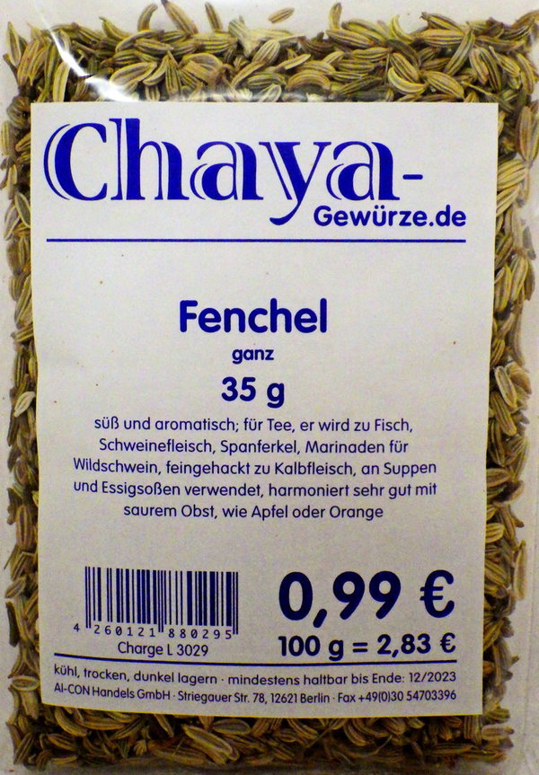 Chaya - Fenchel ganz im 35g Beutel MHD** 31.12.2023