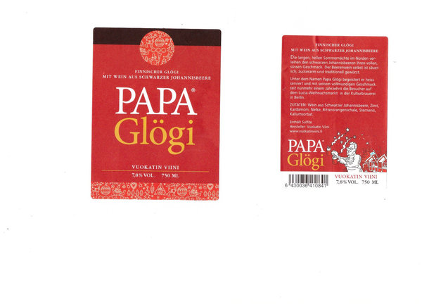 PAPA Glögi - original finnischer GLÖGI, 7,8% Vol. Alk. 0,75l Glasflasche